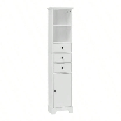 White Tall Bathroom Cabinet, Freestanding Storage Cabinet with 3 Drawers and Adjustable Shelf, MDF Board with Painted