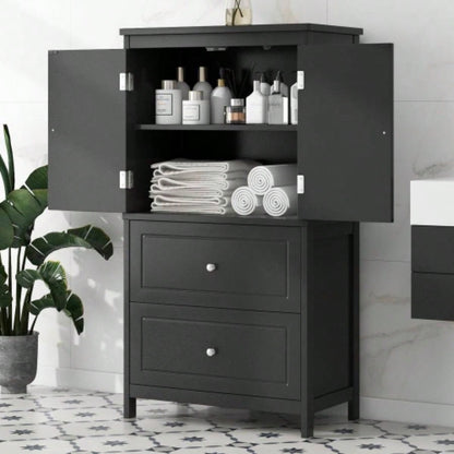 Bathroom Storage Cabinet, Cabinet with Two Doors and Drawers, Adjustable Shelf, MDF Board, White