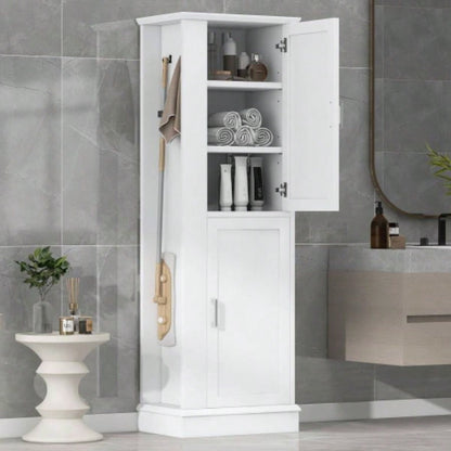 Tall Bathroom Storage Cabinet, Freestanding Storage Cabinet with Hook and Adjustable Shelf, MDF Board, White Old Sku: WF326356AAK