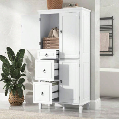 Retro Multi - Functional Storage Cabinet with Adjustable Shelves, 3 Drawers, and 3 Enclosed Compartments - Stylish and Versatile Organizer Living Room, Kitchen, or Office, White