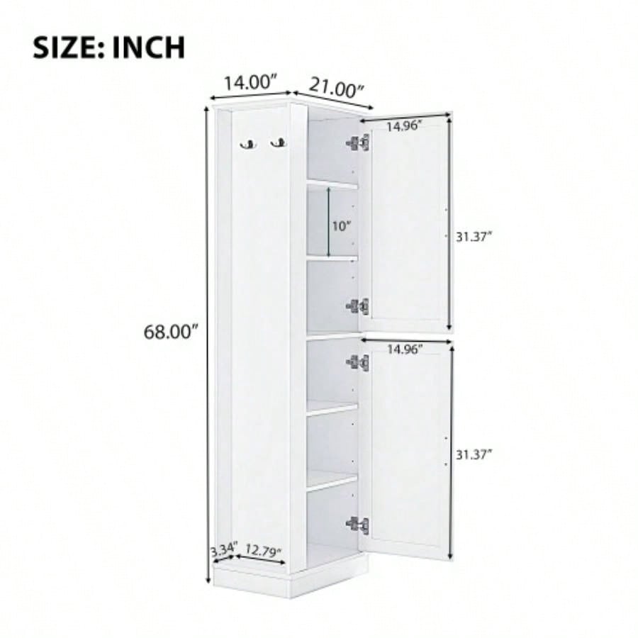 Tall Bathroom Storage Cabinet, Freestanding Storage Cabinet with Hook and Adjustable Shelf, MDF Board, White Old Sku: WF326356AAK