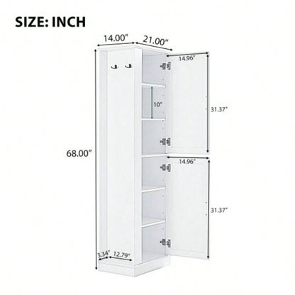 Tall Bathroom Storage Cabinet, Freestanding Storage Cabinet with Hook and Adjustable Shelf, MDF Board, White Old Sku: WF326356AAK