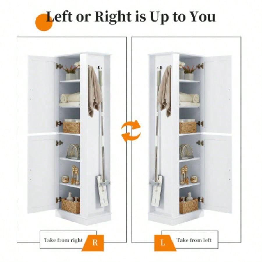 Tall Bathroom Storage Cabinet, Freestanding Storage Cabinet with Hook and Adjustable Shelf, MDF Board, White Old Sku: WF326356AAK