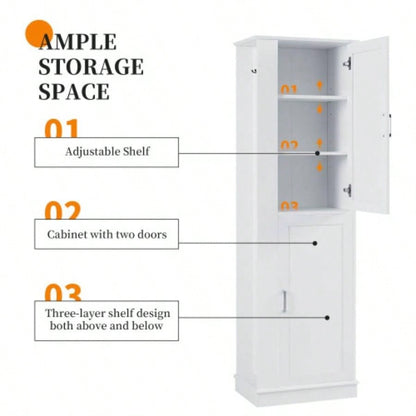 Tall Bathroom Storage Cabinet, Freestanding Storage Cabinet with Hook and Adjustable Shelf, MDF Board, White Old Sku: WF326356AAK