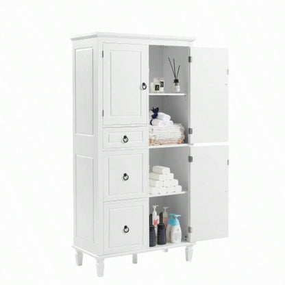 Retro Multi - Functional Storage Cabinet with Adjustable Shelves, 3 Drawers, and 3 Enclosed Compartments - Stylish and Versatile Organizer Living Room, Kitchen, or Office, White