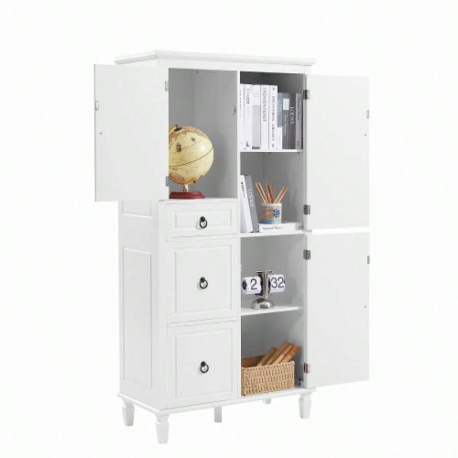 Retro Multi - Functional Storage Cabinet with Adjustable Shelves, 3 Drawers, and 3 Enclosed Compartments - Stylish and Versatile Organizer Living Room, Kitchen, or Office, White