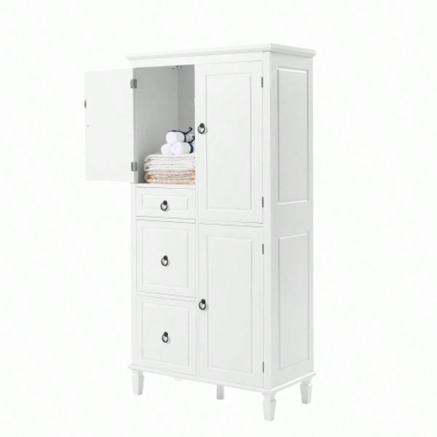 Retro Multi - Functional Storage Cabinet with Adjustable Shelves, 3 Drawers, and 3 Enclosed Compartments - Stylish and Versatile Organizer Living Room, Kitchen, or Office, White