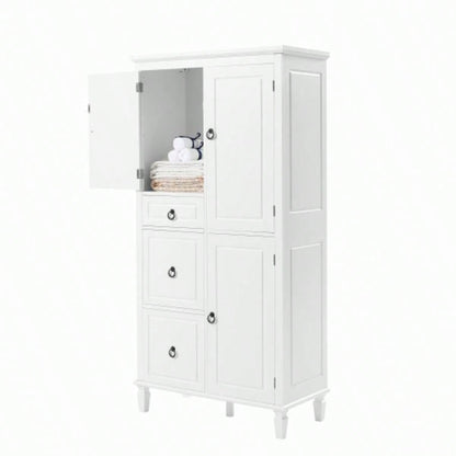 Retro Multi - Functional Storage Cabinet with Adjustable Shelves, 3 Drawers, and 3 Enclosed Compartments - Stylish and Versatile Organizer Living Room, Kitchen, or Office, White