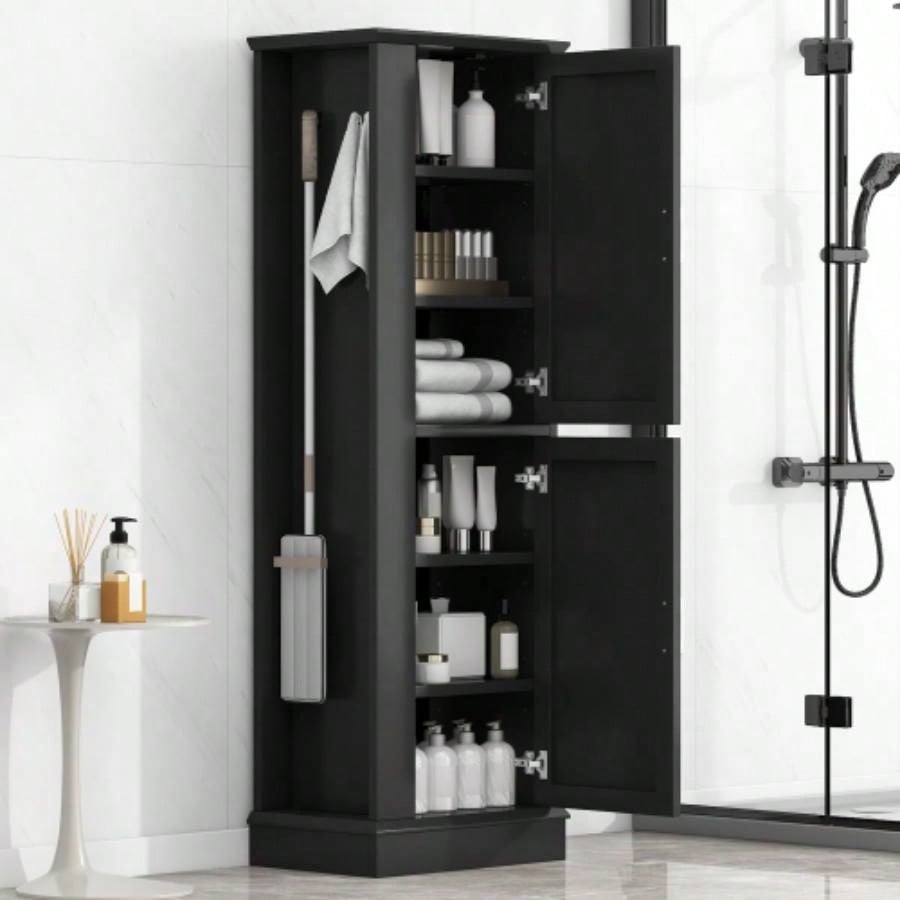 Tall Bathroom Storage Cabinet, Freestanding Storage Cabinet with Hook and Adjustable Shelf, MDF Board, White Old Sku: WF326356AAK