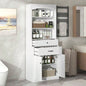 White Bathroom Storage Cabinet with Two Doors, Drawers, Adjustable Shelf Three Open Shelves - Durable MDF Construction