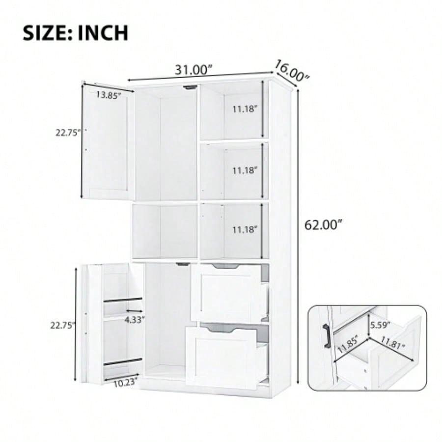 Bathroom Storage Cabinet with Doors and Drawers, Multiple Storage Space, Freestanding Style, Open Shelve, Adjustable Shelf, White