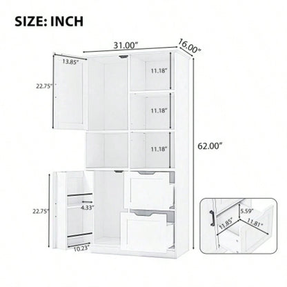Bathroom Storage Cabinet with Doors and Drawers, Multiple Storage Space, Freestanding Style, Open Shelve, Adjustable Shelf, White