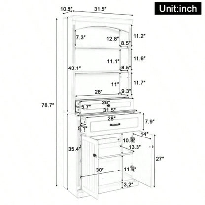 White Bathroom Storage Cabinet with Two Doors, Drawers, Adjustable Shelf Three Open Shelves - Durable MDF Construction