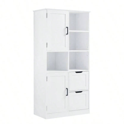 Bathroom Storage Cabinet with Doors and Drawers, Multiple Storage Space, Freestanding Style, Open Shelve, Adjustable Shelf, White