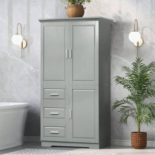 Tall and Wide Storage Cabinet with Doors Bathroom/Office, Three Drawers,
