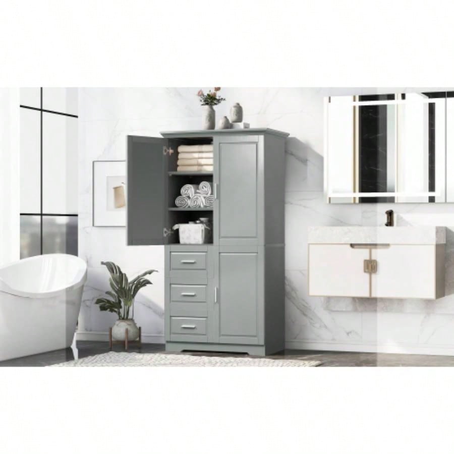 Tall and Wide Storage Cabinet with Doors Bathroom/Office, Three Drawers,