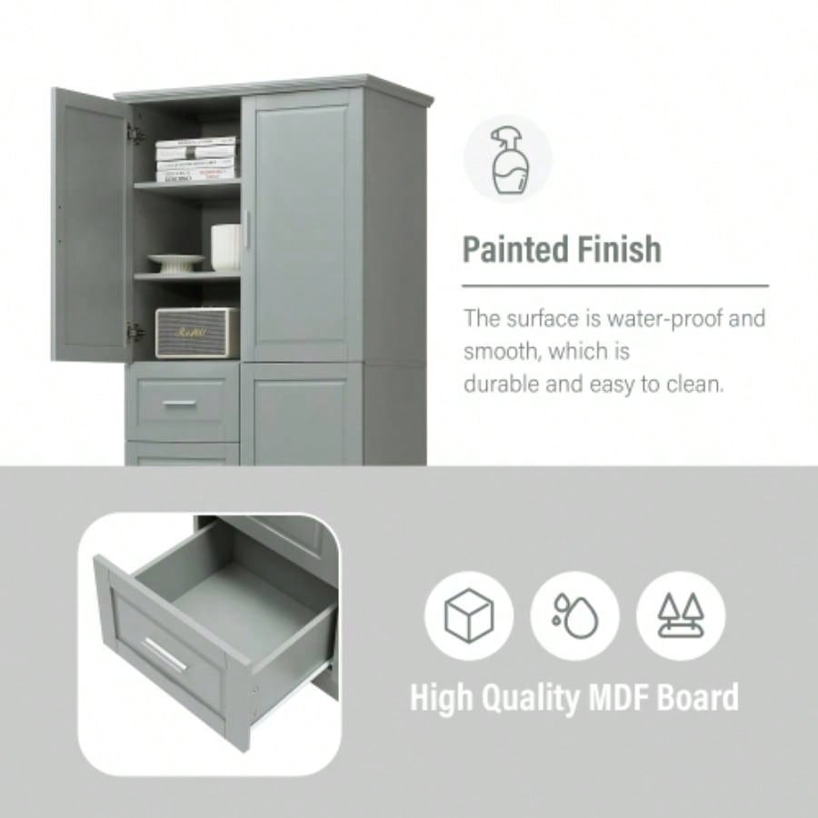 Tall and Wide Storage Cabinet with Doors Bathroom/Office, Three Drawers,