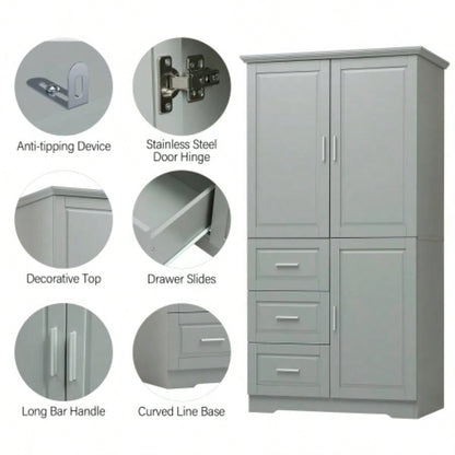 Tall and Wide Storage Cabinet with Doors Bathroom/Office, Three Drawers,