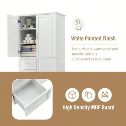 Tall and Wide Storage Cabinet with Doors Bathroom/Office, Three Drawers, White