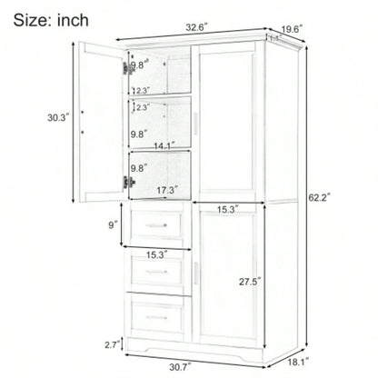 Tall and Wide Storage Cabinet with Doors Bathroom/Office, Three Drawers,