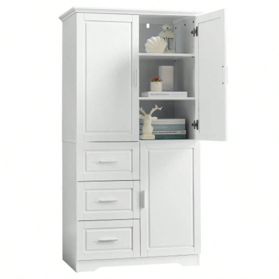 Tall and Wide Storage Cabinet with Doors Bathroom/Office, Three Drawers, White