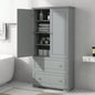 Wide Bathroom Storage Cabinet, Freestanding Storage Cabinet with Two Drawers and Adjustable Shelf, MDF Board with Painted,