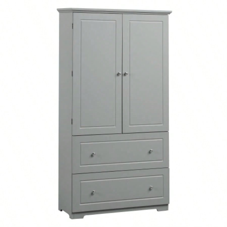 Wide Bathroom Storage Cabinet, Freestanding Storage Cabinet with Two Drawers and Adjustable Shelf, MDF Board with Painted,