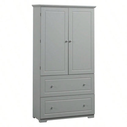 Wide Bathroom Storage Cabinet, Freestanding Storage Cabinet with Two Drawers and Adjustable Shelf, MDF Board with Painted,