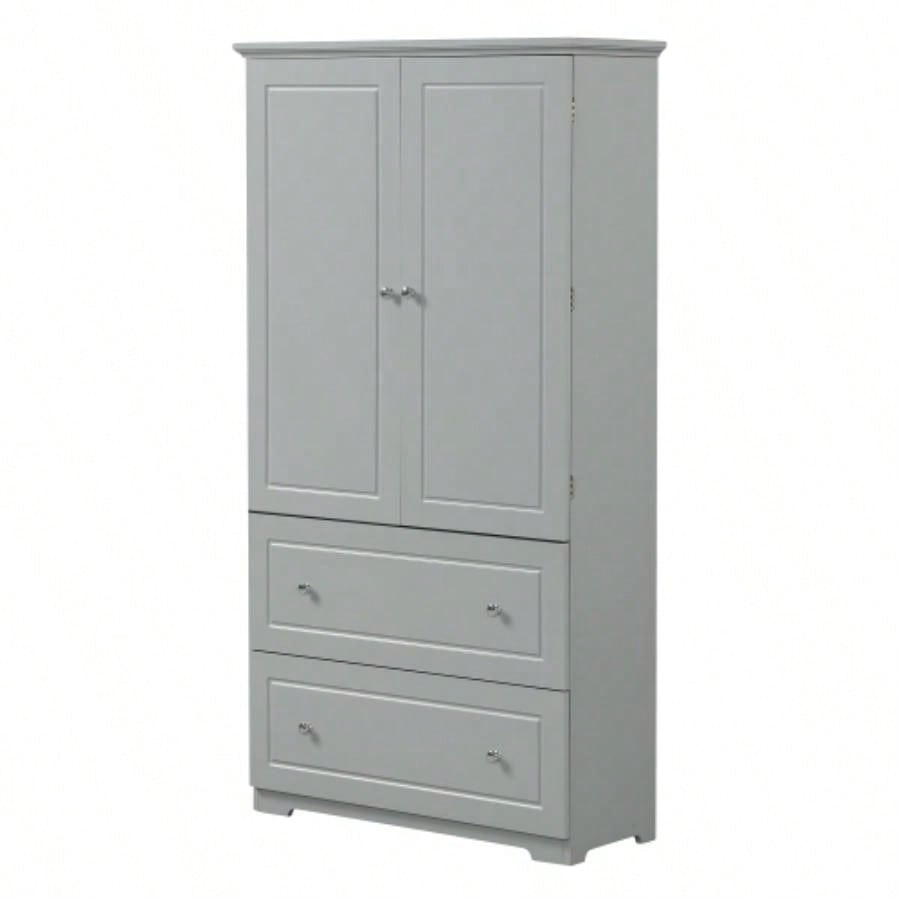 Wide Bathroom Storage Cabinet, Freestanding Storage Cabinet with Two Drawers and Adjustable Shelf, MDF Board with Painted,