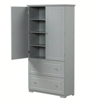 Wide Bathroom Storage Cabinet, Freestanding Storage Cabinet with Two Drawers and Adjustable Shelf, MDF Board with Painted,