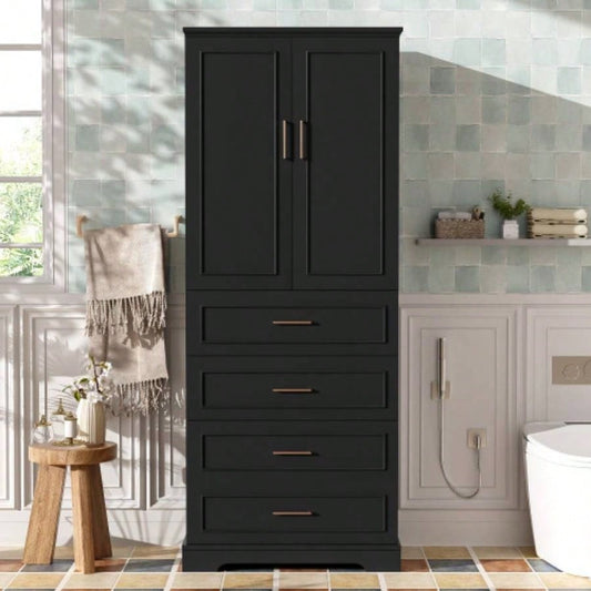 72.2 Tall Freestanding Bathroom Cabinet with 3 Drawers Partitioned, Standard, Deep, Adjustable Shelf, Modern Elegant Style, Soft - Close Doors, MDF Panels, Steel Handles