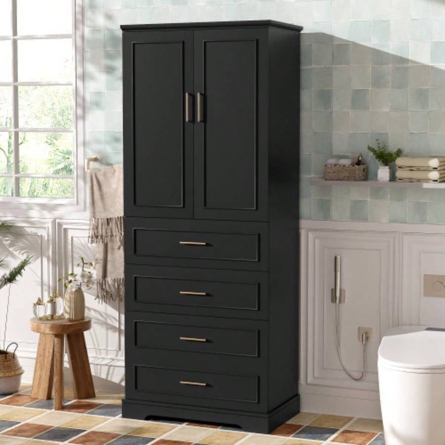 72.2 Tall Freestanding Bathroom Cabinet with 3 Drawers Partitioned, Standard, Deep, Adjustable Shelf, Modern Elegant Style, Soft - Close Doors, MDF Panels, Steel Handles