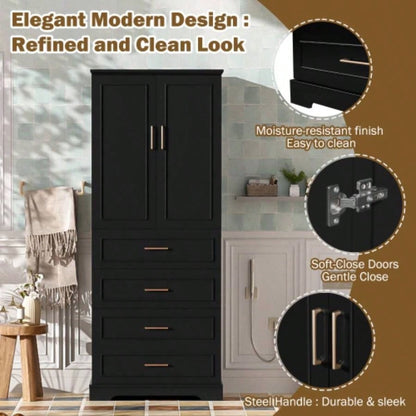 72.2 Tall Freestanding Bathroom Cabinet with 3 Drawers Partitioned, Standard, Deep, Adjustable Shelf, Modern Elegant Style, Soft - Close Doors, MDF Panels, Steel Handles