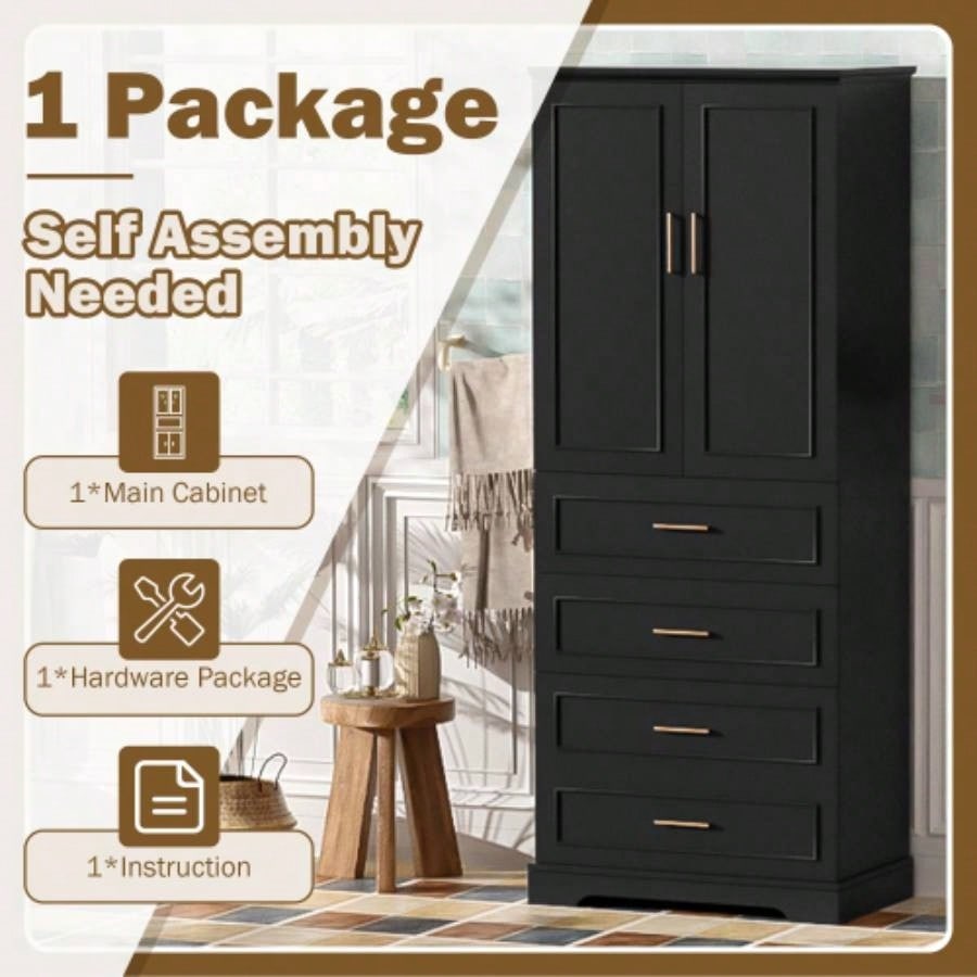 72.2 Tall Freestanding Bathroom Cabinet with 3 Drawers Partitioned, Standard, Deep, Adjustable Shelf, Modern Elegant Style, Soft - Close Doors, MDF Panels, Steel Handles