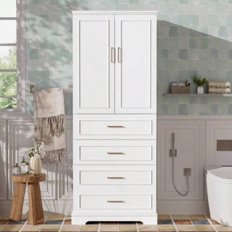 72.2 Tall Freestanding Bathroom Cabinet with 3 Drawers Partitioned, Standard, Deep, Adjustable Shelf, Modern Elegant Style, Soft - Close Doors, MDF Panels, Steel Handles