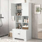 Tall and Wide Bathroom Floor Storage Cabinet, Bathroom Storage Unit, Freestanding Cabinet with 4 Doors, Adjustable Shelves, Open multi - layer Shelves, White