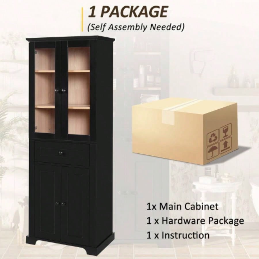 67.2 Tall Bathroom Storage Cabinet with Tempered Glass Doors, Adjustable Shelves Drawer - Modern Freestanding Linen Tower, Soft - Close Design