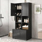 Tall and Wide Bathroom Floor Storage Cabinet, Bathroom Storage Unit, Freestanding Cabinet with 4 Doors, Adjustable Shelves, Open multi - layer Shelves, White
