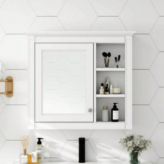 30x 28 Medicine Cabinet, Wall Mounted Bathroom Storage Cabinet, Modern Bathroom Wall Cabinet with Mirror, Medicine Cabinet, Mirror Cabinet with 3 Open Shelves Not Include Bathroom Vanity