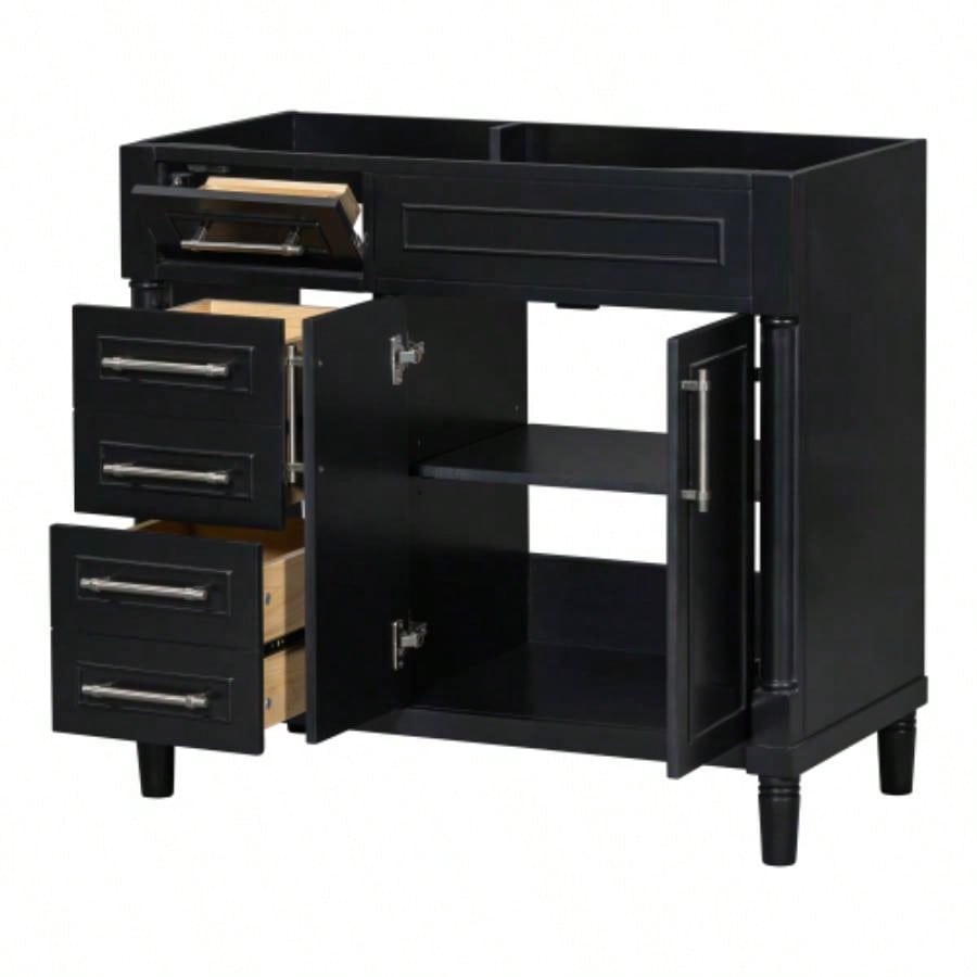 36 Bathroom Vanity without Sink, Freestanding Bathroom Storage Cabinet with 2 Drawers and a Tip - out Drawer, Solid Wood Frame Vanity Only, Height Adjustable Shelf NOT INCLUDE SINK