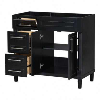 36 Bathroom Vanity without Sink, Freestanding Bathroom Storage Cabinet with 2 Drawers and a Tip - out Drawer, Solid Wood Frame Vanity Only, Height Adjustable Shelf NOT INCLUDE SINK