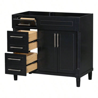 36 Bathroom Vanity without Sink, Freestanding Bathroom Storage Cabinet with 2 Drawers and a Tip - out Drawer, Solid Wood Frame Vanity Only, Height Adjustable Shelf NOT INCLUDE SINK