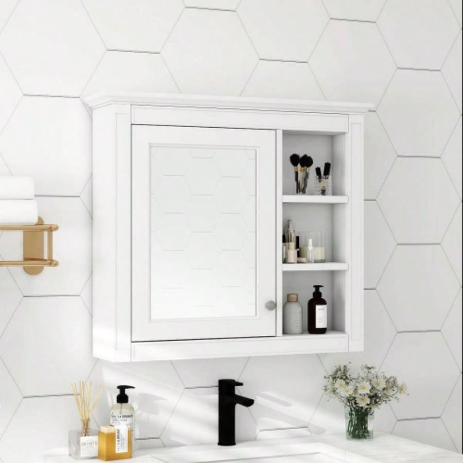 30x 28 Medicine Cabinet, Wall Mounted Bathroom Storage Cabinet, Modern Bathroom Wall Cabinet with Mirror, Medicine Cabinet, Mirror Cabinet with 3 Open Shelves Not Include Bathroom Vanity