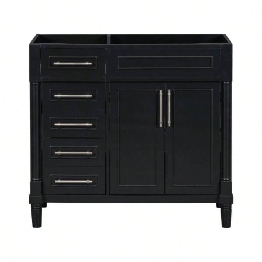 36 Bathroom Vanity without Sink, Freestanding Bathroom Storage Cabinet with 2 Drawers and a Tip - out Drawer, Solid Wood Frame Vanity Only, Height Adjustable Shelf NOT INCLUDE SINK