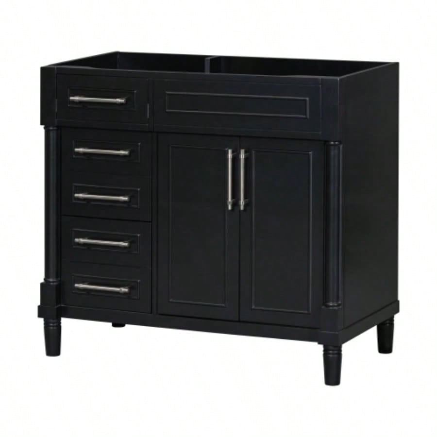 36 Bathroom Vanity without Sink, Freestanding Bathroom Storage Cabinet with 2 Drawers and a Tip - out Drawer, Solid Wood Frame Vanity Only, Height Adjustable Shelf NOT INCLUDE SINK