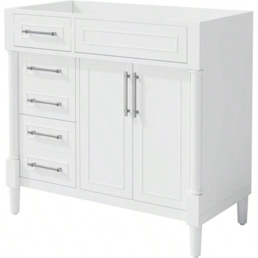 36 Bathroom Vanity without Sink, Freestanding Bathroom Storage Cabinet with 2 Drawers and a Tip - out Drawer, Solid Wood Frame Vanity Only, Height Adjustable Shelf NOT INCLUDE SINK
