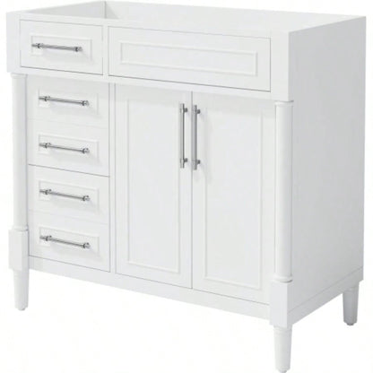 36 Bathroom Vanity without Sink, Freestanding Bathroom Storage Cabinet with 2 Drawers and a Tip - out Drawer, Solid Wood Frame Vanity Only, Height Adjustable Shelf NOT INCLUDE SINK