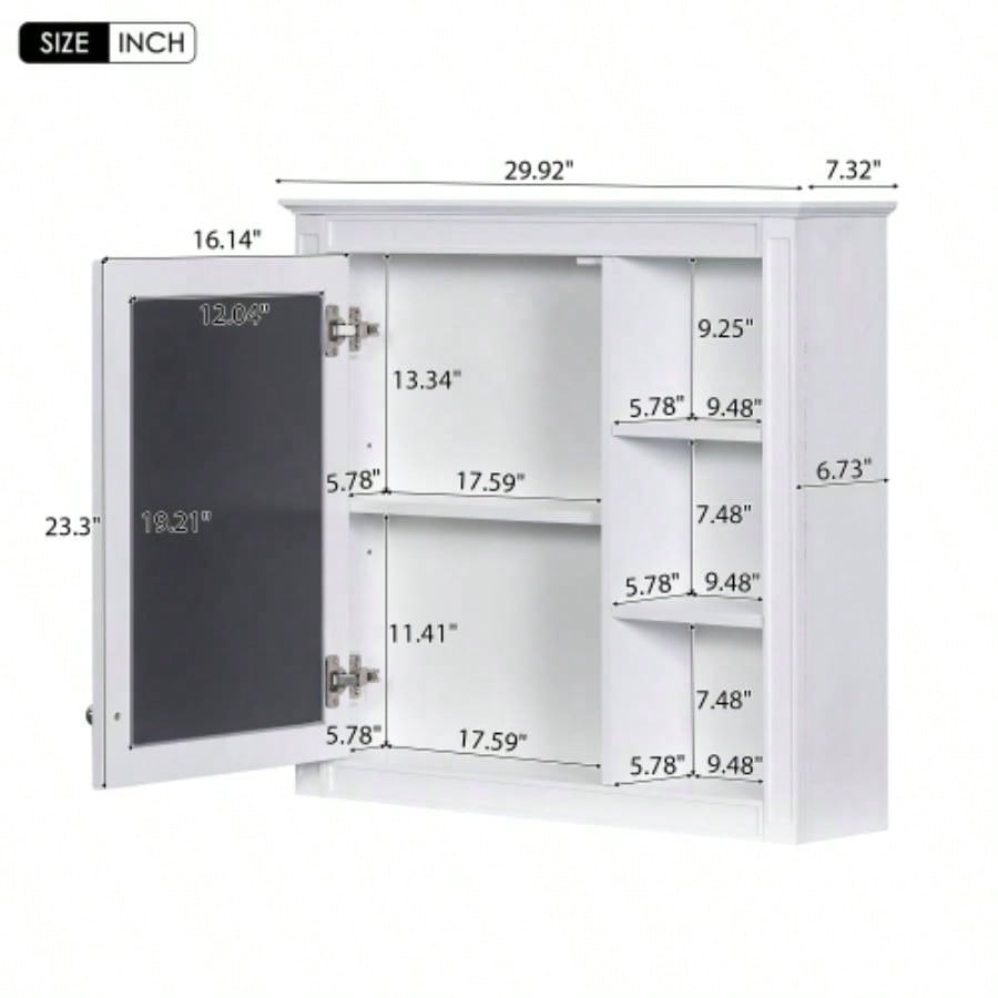 30x 28 Medicine Cabinet, Wall Mounted Bathroom Storage Cabinet, Modern Bathroom Wall Cabinet with Mirror, Medicine Cabinet, Mirror Cabinet with 3 Open Shelves Not Include Bathroom Vanity