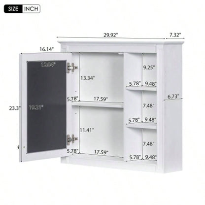 30x 28 Medicine Cabinet, Wall Mounted Bathroom Storage Cabinet, Modern Bathroom Wall Cabinet with Mirror, Medicine Cabinet, Mirror Cabinet with 3 Open Shelves Not Include Bathroom Vanity