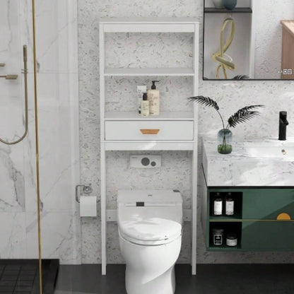 Over - Toilet Storage Cabinet White with one Drawer and 2 Shelves Space Saver Bathroom Rack